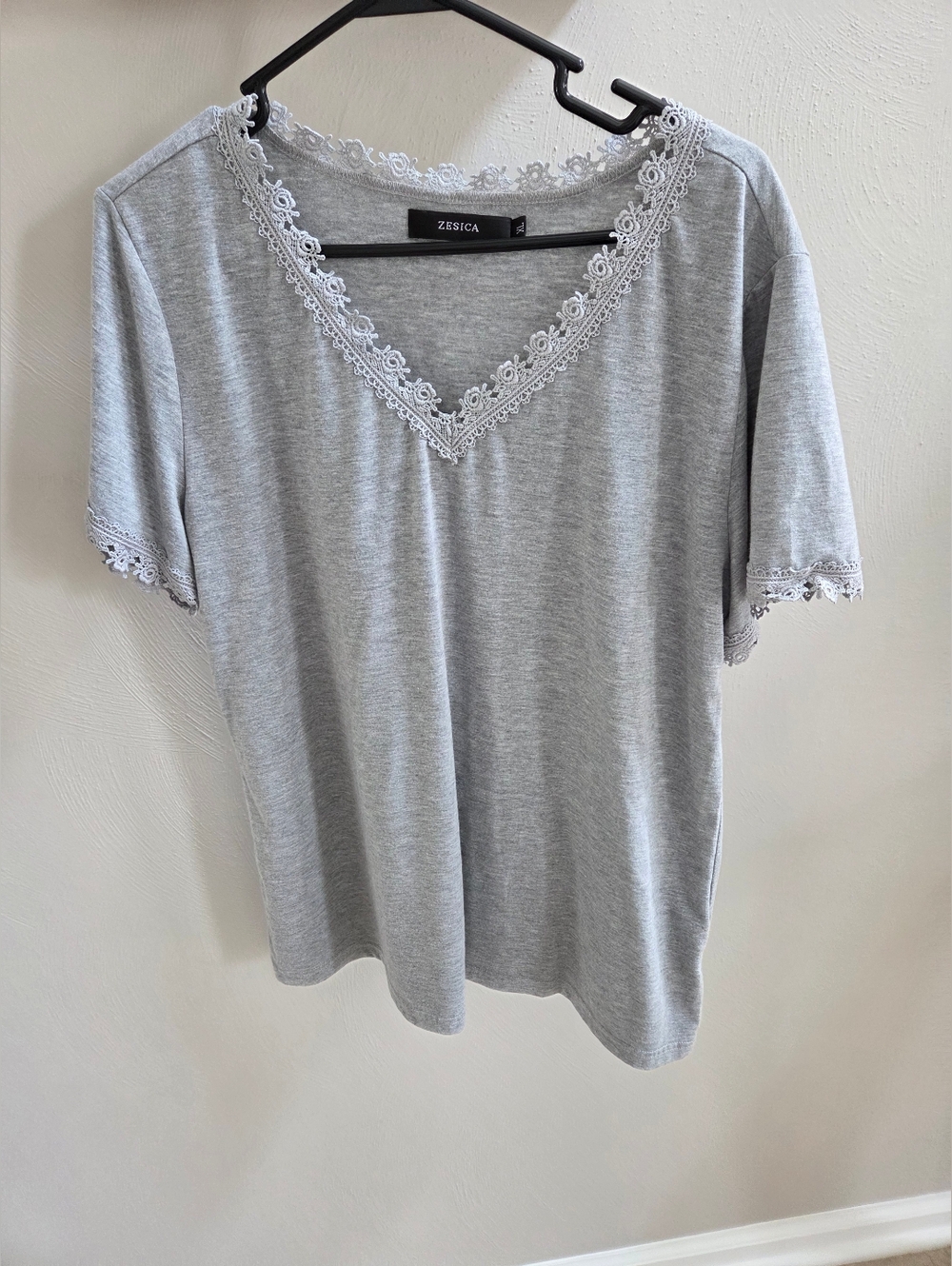 Zesica Grey V Neck Top